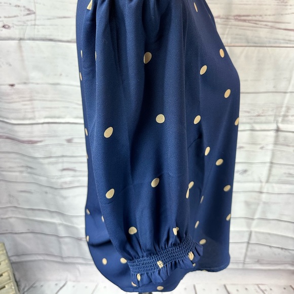 NWT RW&CO. Blue & Beige ¾ Sleeves Polka Dot Shirt - M - Picture 6 of 8